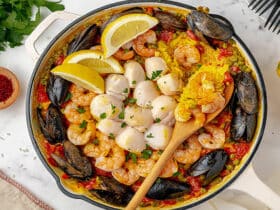 Cooking seafood paella